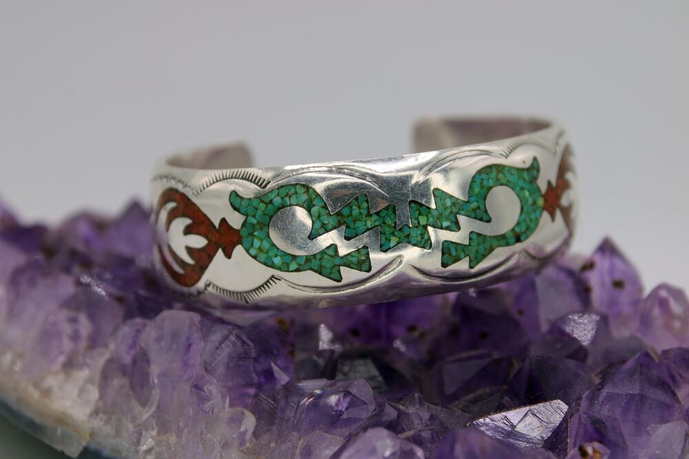 Devlin Nelson Navajo Sterling Silver Chip Inlay Cuff Bracelet